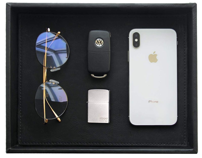 Vixdonos Valet Tray Nightstand Organizer Leather Catchall Tray for Perfume,Jewelry,Key and Remote on Counter or Dresser(Black) - Image 1